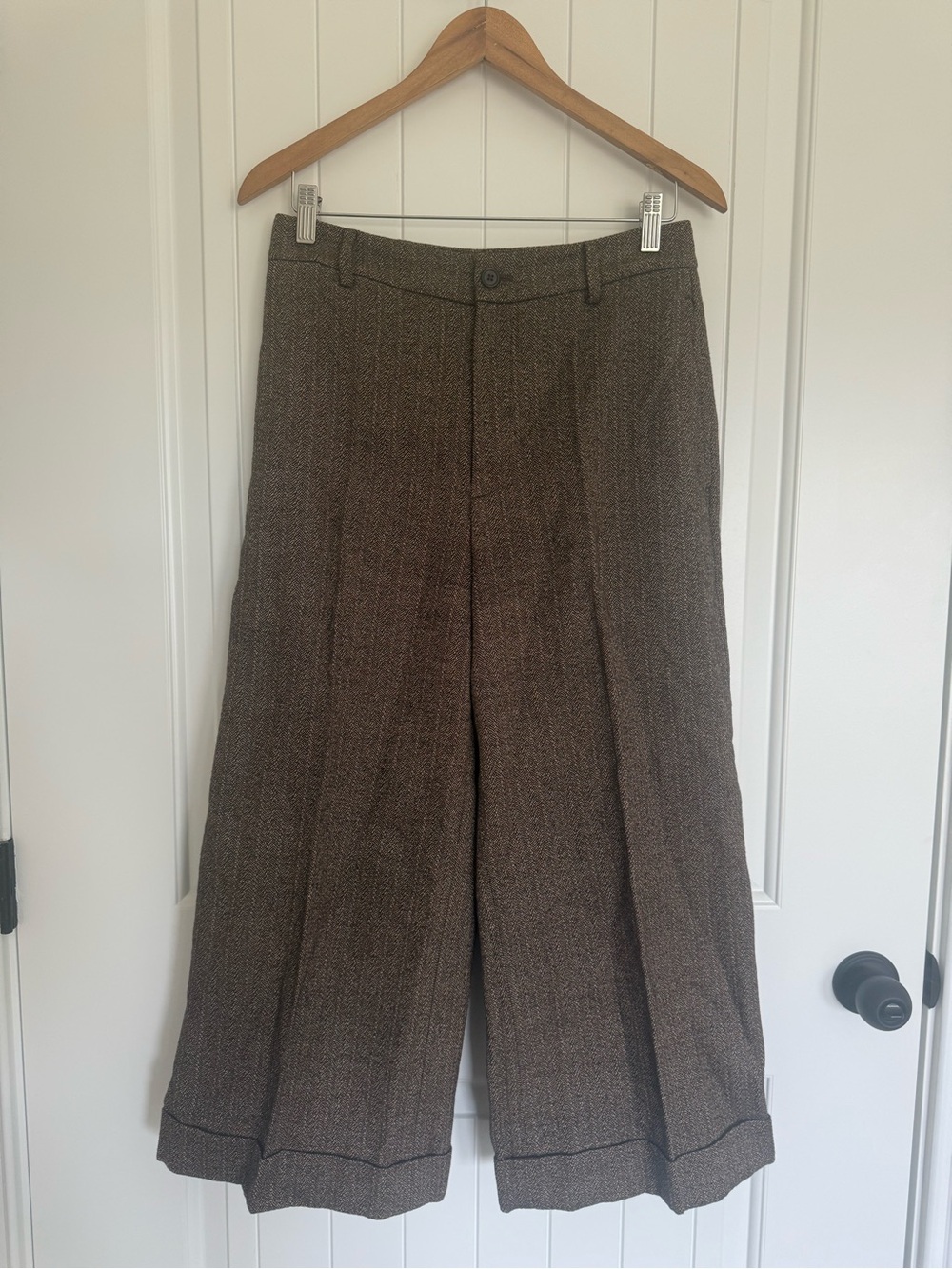 Lauren Ralph Lauren Tweed Wide Leg Cropped Pants Cuffed Trousers Brown Size 4